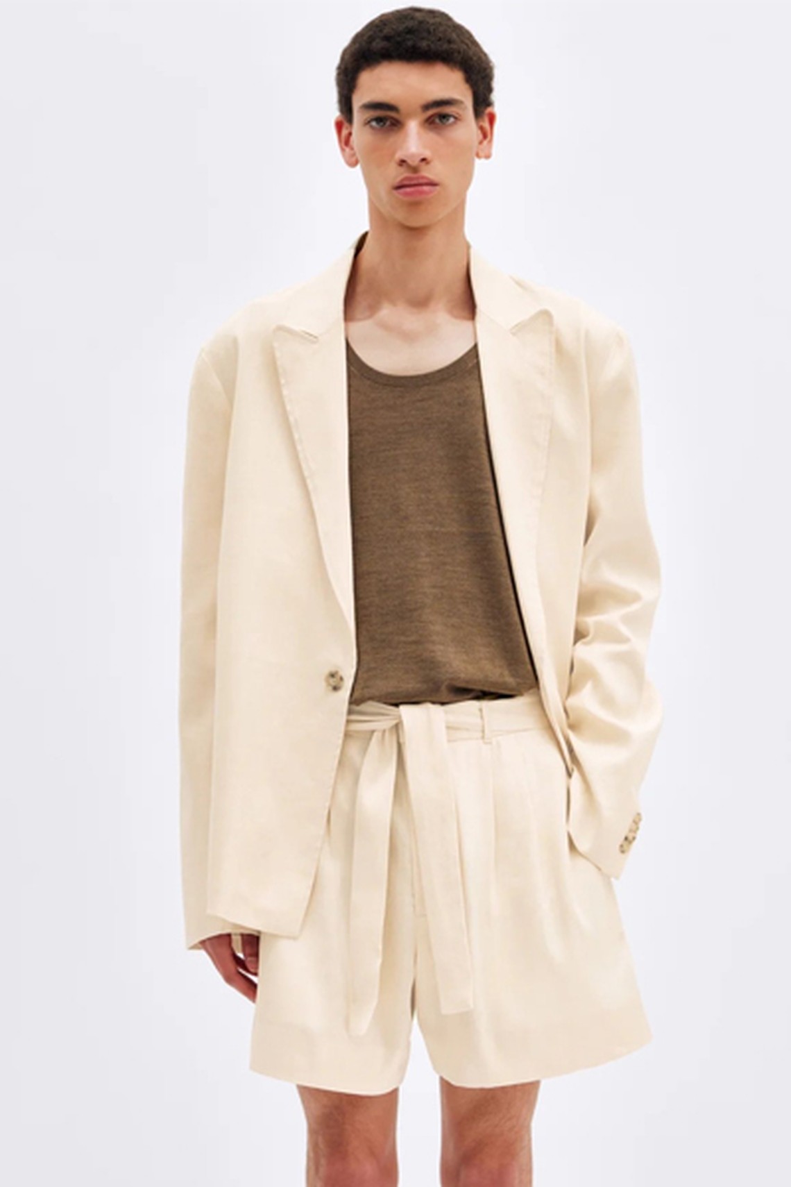 Cream Single Breasted Linen Jacket