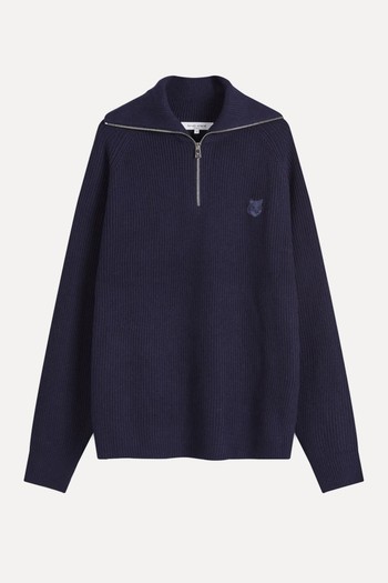 Bold Fox Head Patch Half Zip Ribbed Jumper from Maison Kitsune