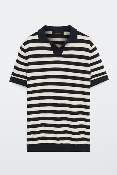 Short Sleeve Striped Cotton Polo Sweater from Massimo Dutti