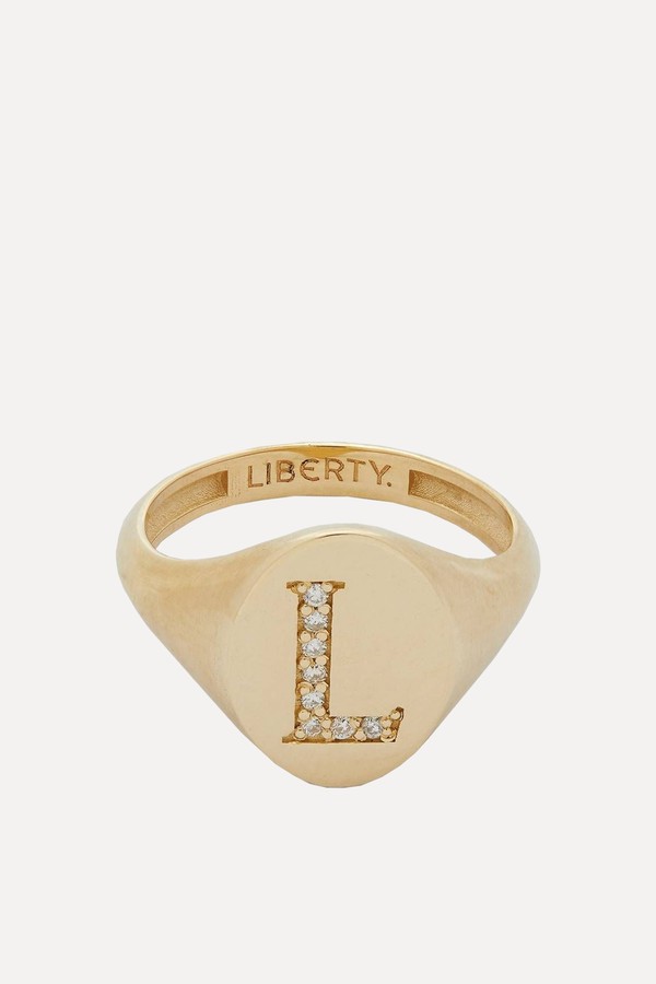 9ct Gold and Diamond Initial Liberty Signet Ring from Liberty
