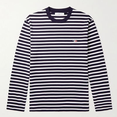 Logo-Appliquéd Striped Cotton-Jersey T-Shirt from Maison Kitsuné