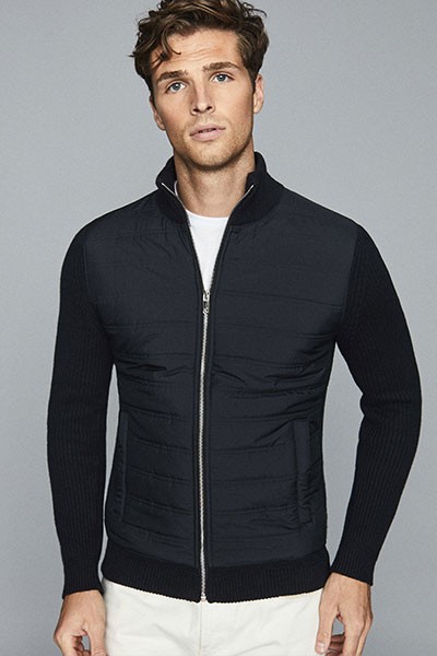 Zip Through Quilted Jumper Navy