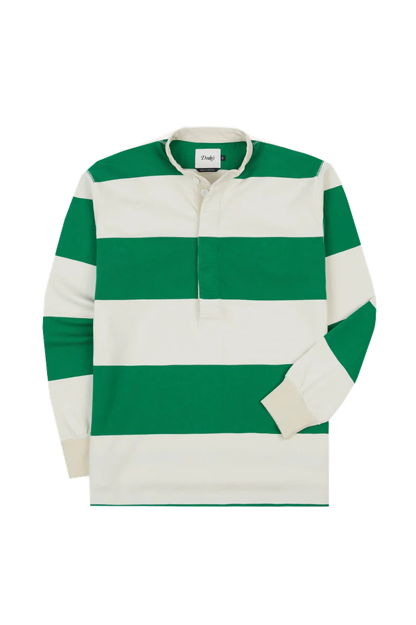 Stripe Cotton Mandarin Collar Rugby Shirt from Drake's