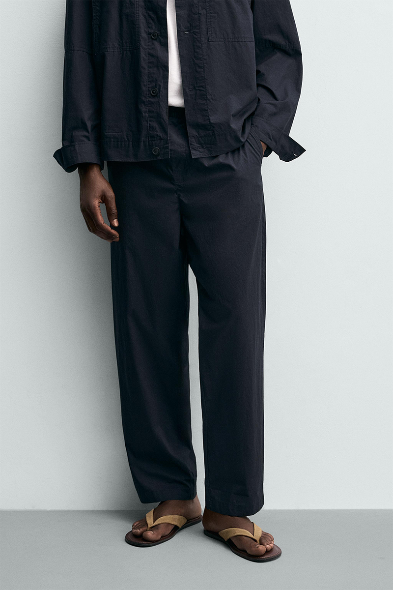 Straight-Leg Poplin Trousers