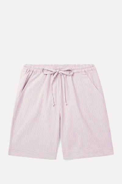 Straight-Leg Striped Cotton-Seersucker Drawstring Shorts from  Loretta Caponi 