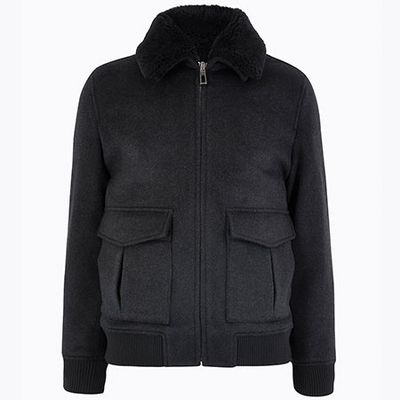 Wool Blend Borg Collar Jacket