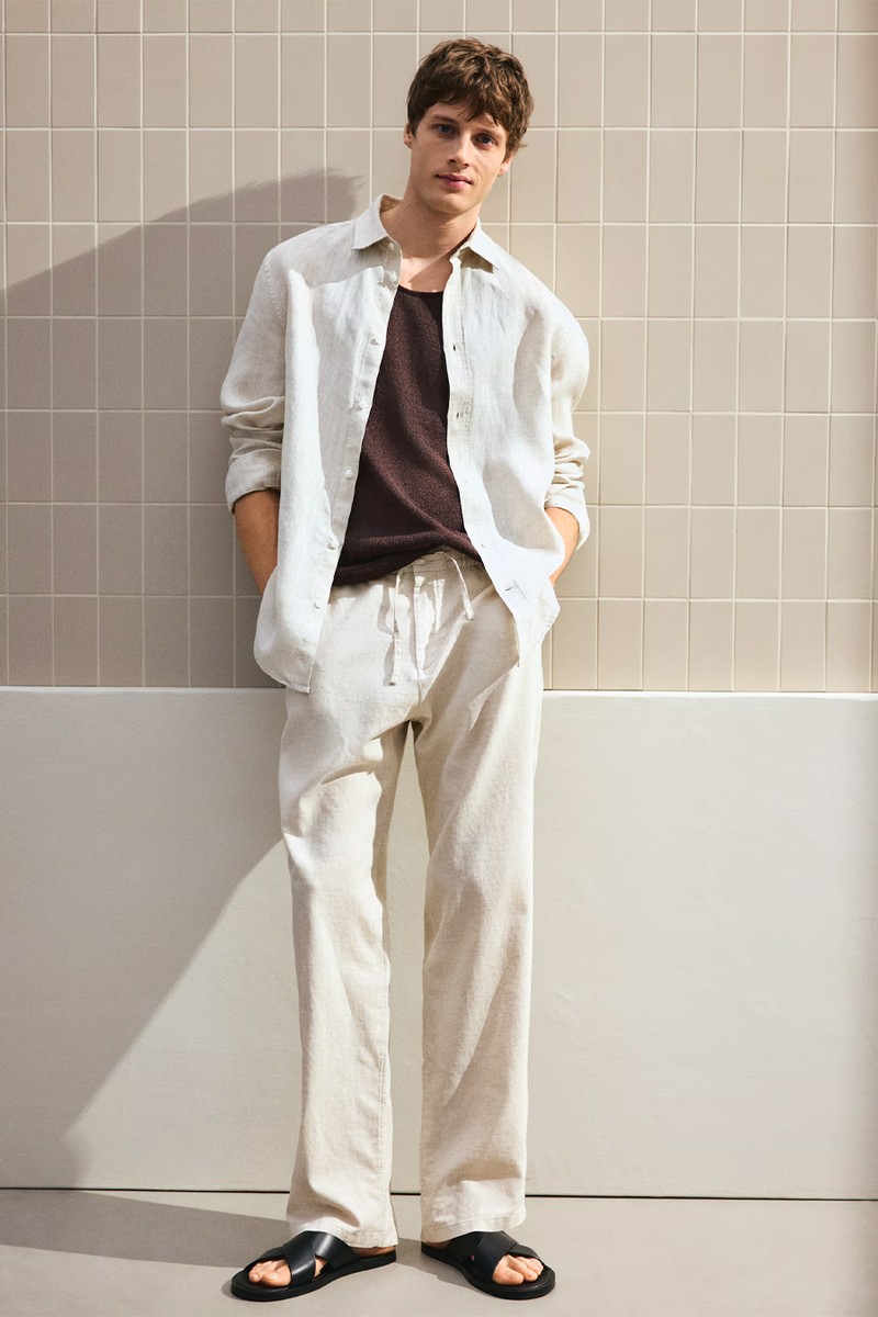 Regular Fit Linen-Blend Trousers