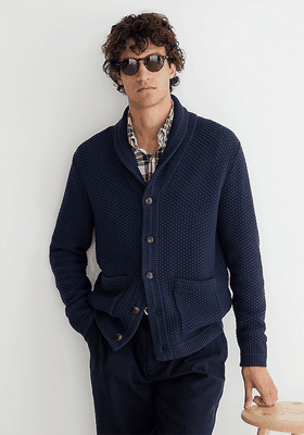 Checker-Stitch Cotton Shawl Cardigan Sweater, £154 | J.Crew
