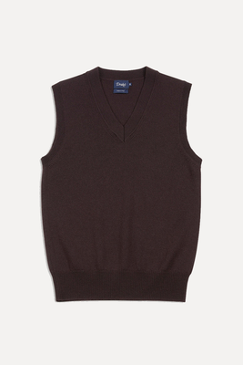 Brown Merino Wool Knitted Vest from Drake's