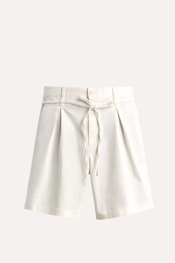 Relaxed Fit Pleated Bermuda Shorts