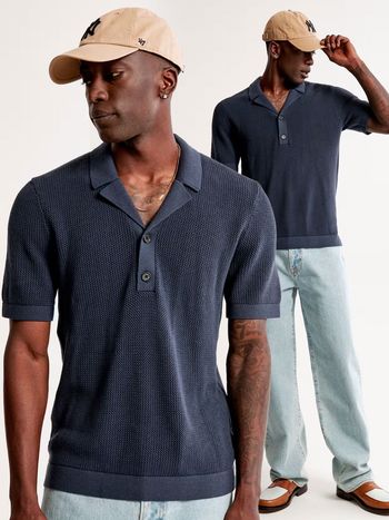 Open Stitch 3-Button Sweater Polo, £60