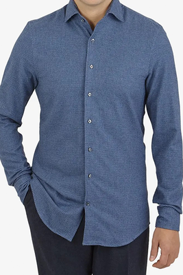 Blue Puppytooth Cotton Flannel Fitted Body Shirt from Stenströms