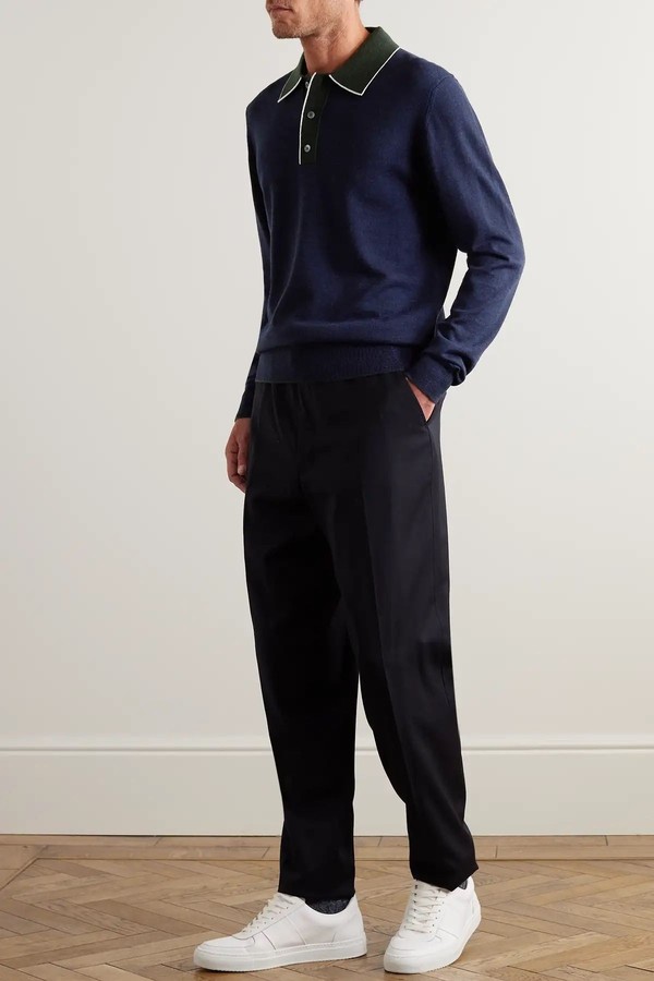 Colour-Block Merino Wool Polo Shirt