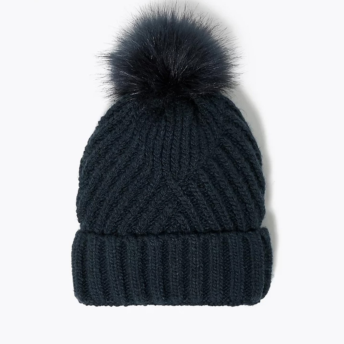 Knitted Faux Fur Bobble Beanie Hat