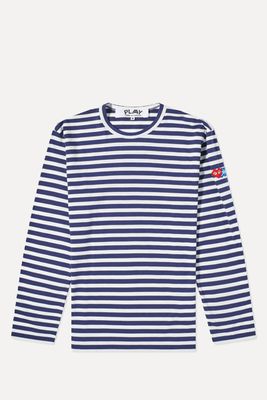 Play Long Sleeve Invader Heart Striped T-Shirt from Comme Des Garcons