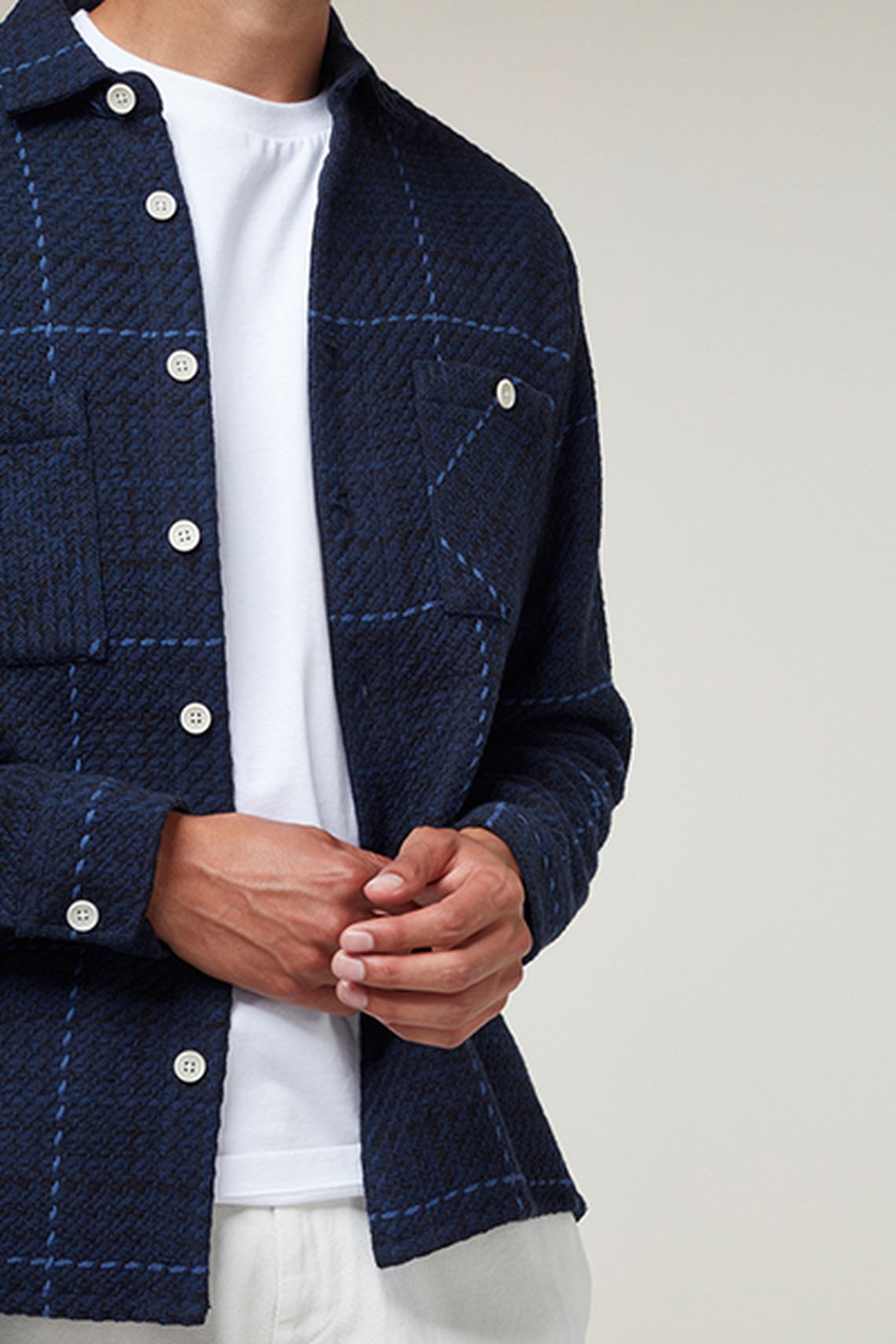 Whiting Overshirt Blue Windowpane Twill