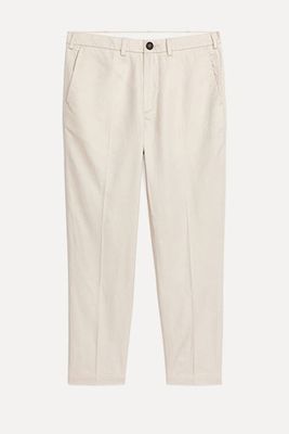 Regular Cropped Cotton-Linen Trousers