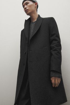 Grey 100% Wool Coat from Massimo Dutti