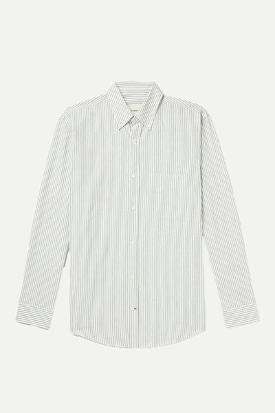 Button-Down Collar Striped Cotton and Linen-Blend Shirt from Purdey