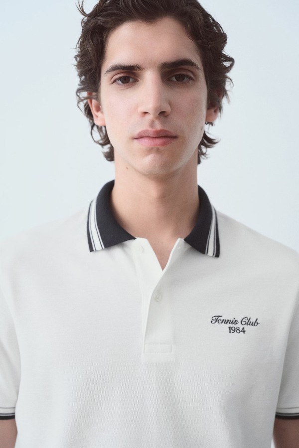 Contrasting Neck Cotton Polo Shirt from Mango