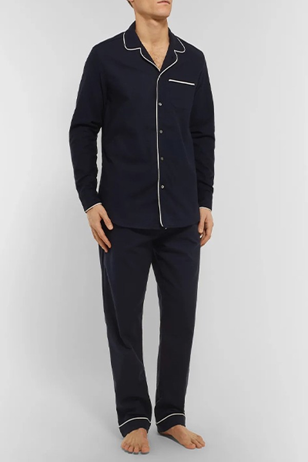 Brushed Cotton Twill Pyjama Shirt Navy from Desmond & Dempsey