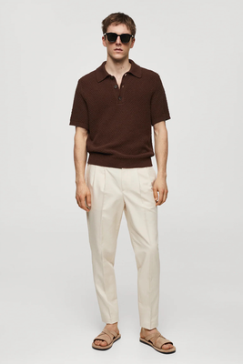 100% Cotton Braided Knitted Polo Shirt from Mango