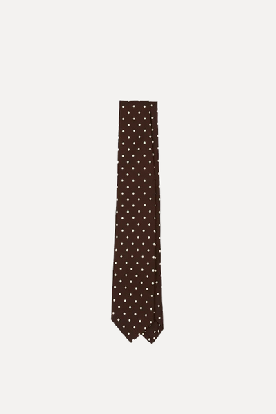 Brown Polka Dot Silk Self-Tipped Tie from Drake's