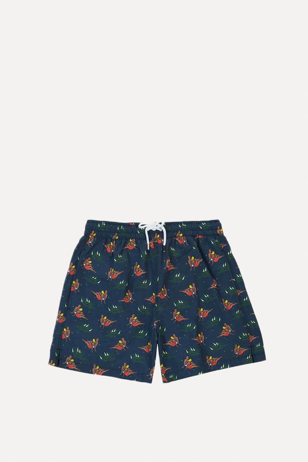 Bathers Print Nylon Drawstring Swim Shorts