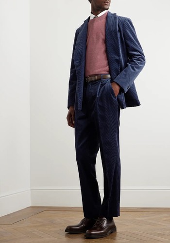 Tapered Pleated Cotton & Cashmere-Blend Corduroy Trousers from Mr. P