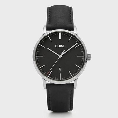 Aravis Leather Black & Silver Watch