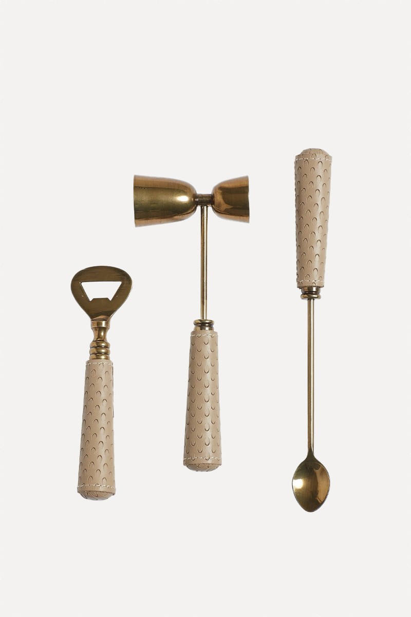 Set Of 3 Emsworth Leather Bar Utensils from OKA