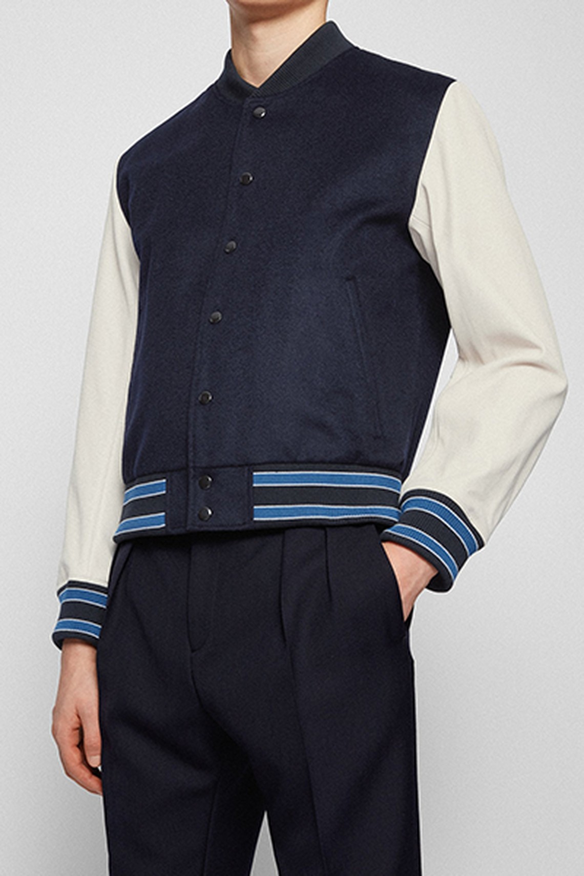 Wool-Blend Bomber Jacket With Nappa Leather Sleeves from Hugo Boss