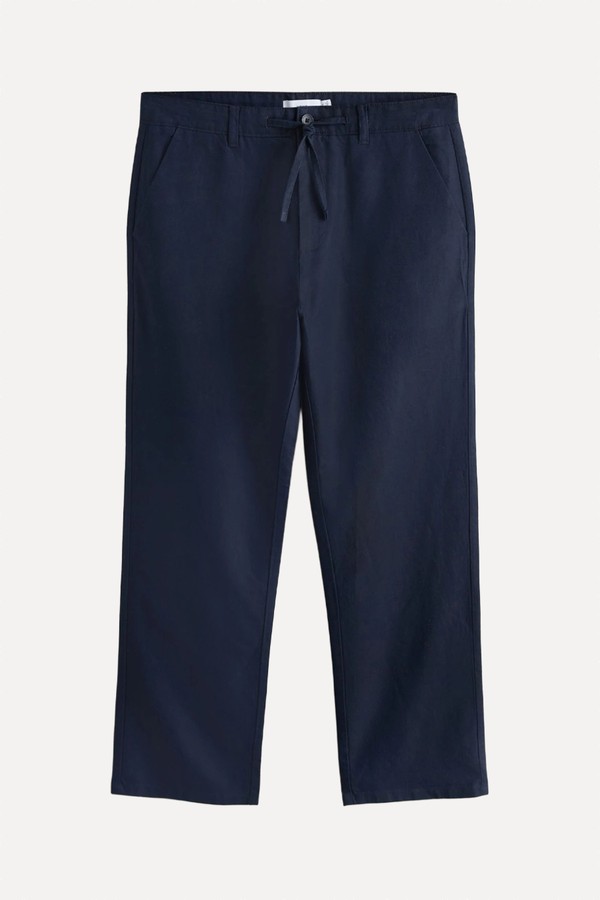 Straight Fit Cotton Linen Blend Chino Trousers