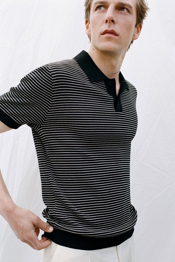 Striped Knit Cotton Polo Shirt