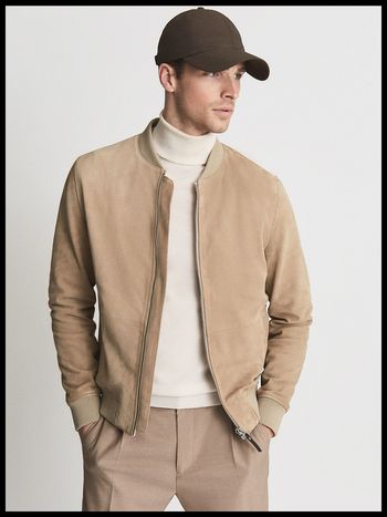 Suede Zip Through Bomber Jacket, £398 | Reiss