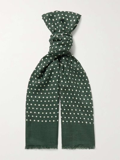Fringed Polka-Dot Wool and Silk-Blend Scarf from Kingsman