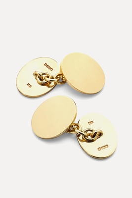 Gold Plain Oval Personalised Cufflinks from Aspinal Of London