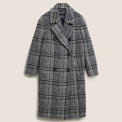 Checked Double Breasted Coat With Wool