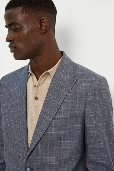 Skinny Fit Blue Check Suit Jacket