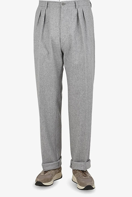 Light Grey Wool Flannel Modello A Trousers from De Petrillo
