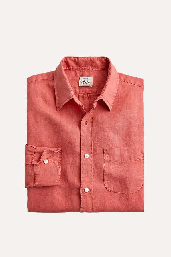 Washed Linen Shirt With Point Collar