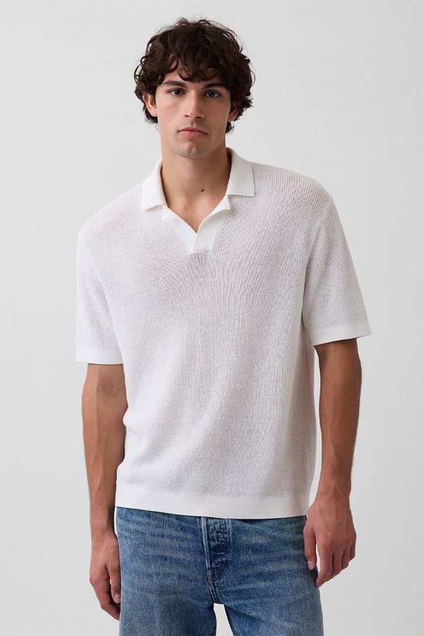 Linen-Blend Knitted Polo Shirt