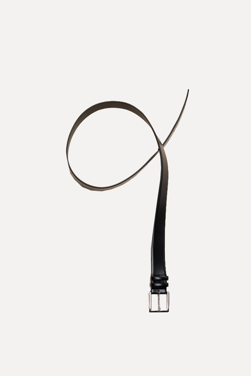 Smooth Grain Silver Buckle Leather Belt