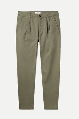 Tapered Pleated Garment-Dyed Cotton-Twill Trousers from Mr P
