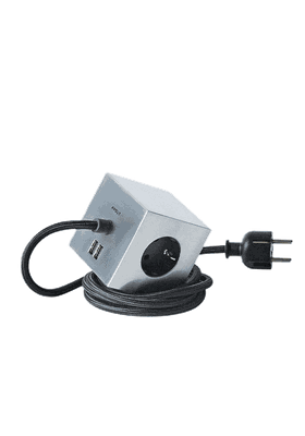 Square 1 Extension Cord With Usb / Magnet, Aluminium from Avolt