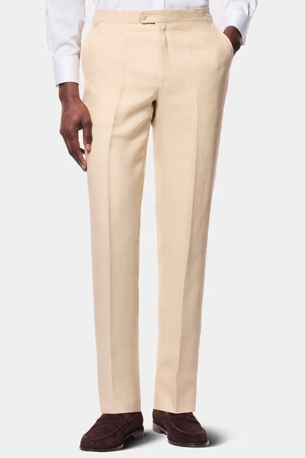 Tailored Fit Light Sand 1913 Mélange Linen Suit Trousers With Side Adjusters