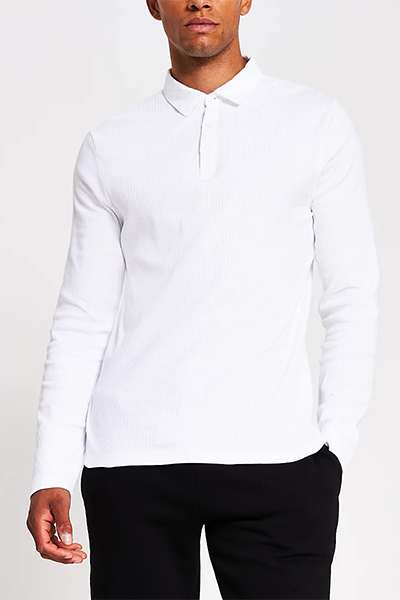 Long Sleeve Muscle Fit Rib Polo Shirt