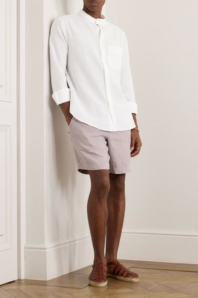 Grandad-Collar Organic Cotton And Linen-Blend Seersucker Shirt from Mr Porter