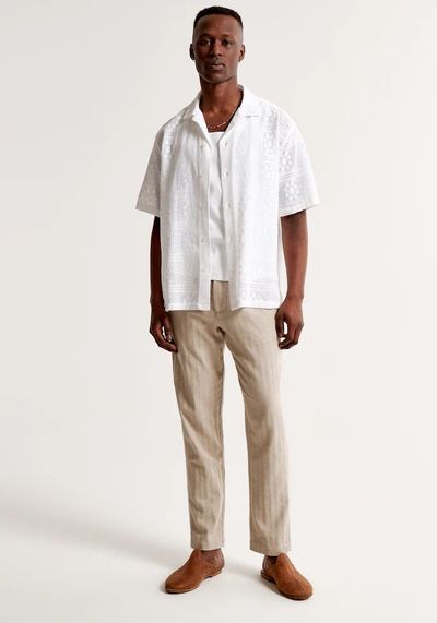 Fixed Waist Linen-Blend Pant