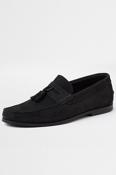 Black D Ring Nubuck Tassel Loafers